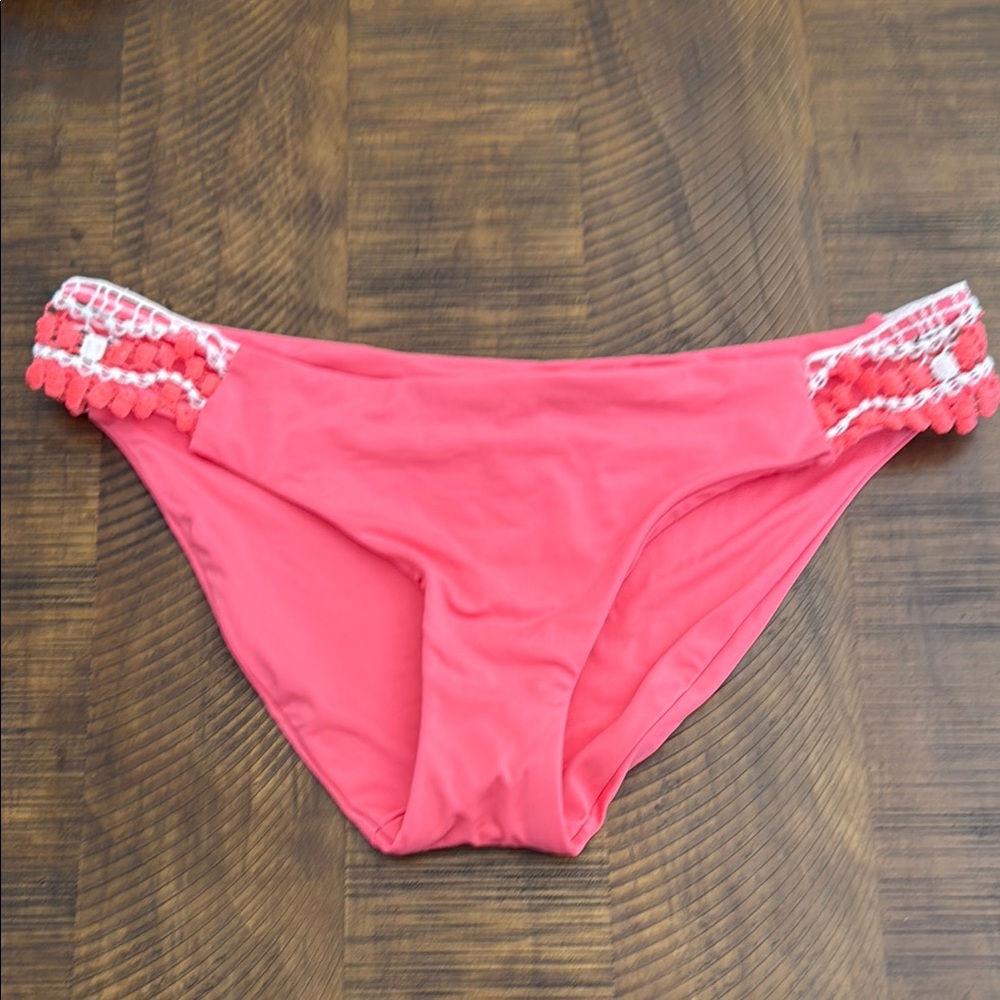 Coral Bikini Bottom with Crochet Detail